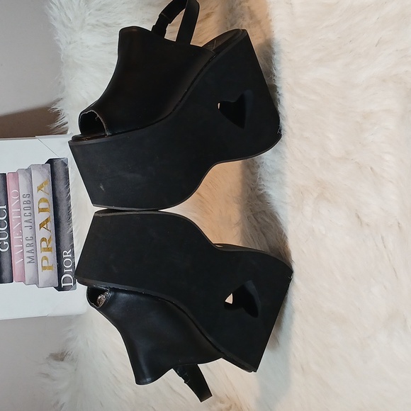 N.Y.L.A. Black Slingback Open Toe Mules Shoes Sz 10 - Picture 3 of 10